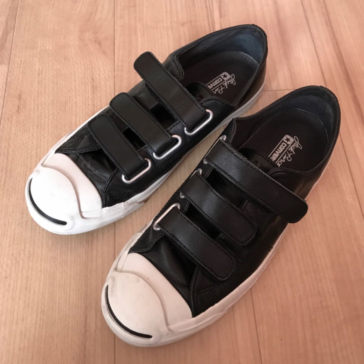 美品 コンバース ジャックパーセル ベルクロ レザー 黒 ブラック 26.5 