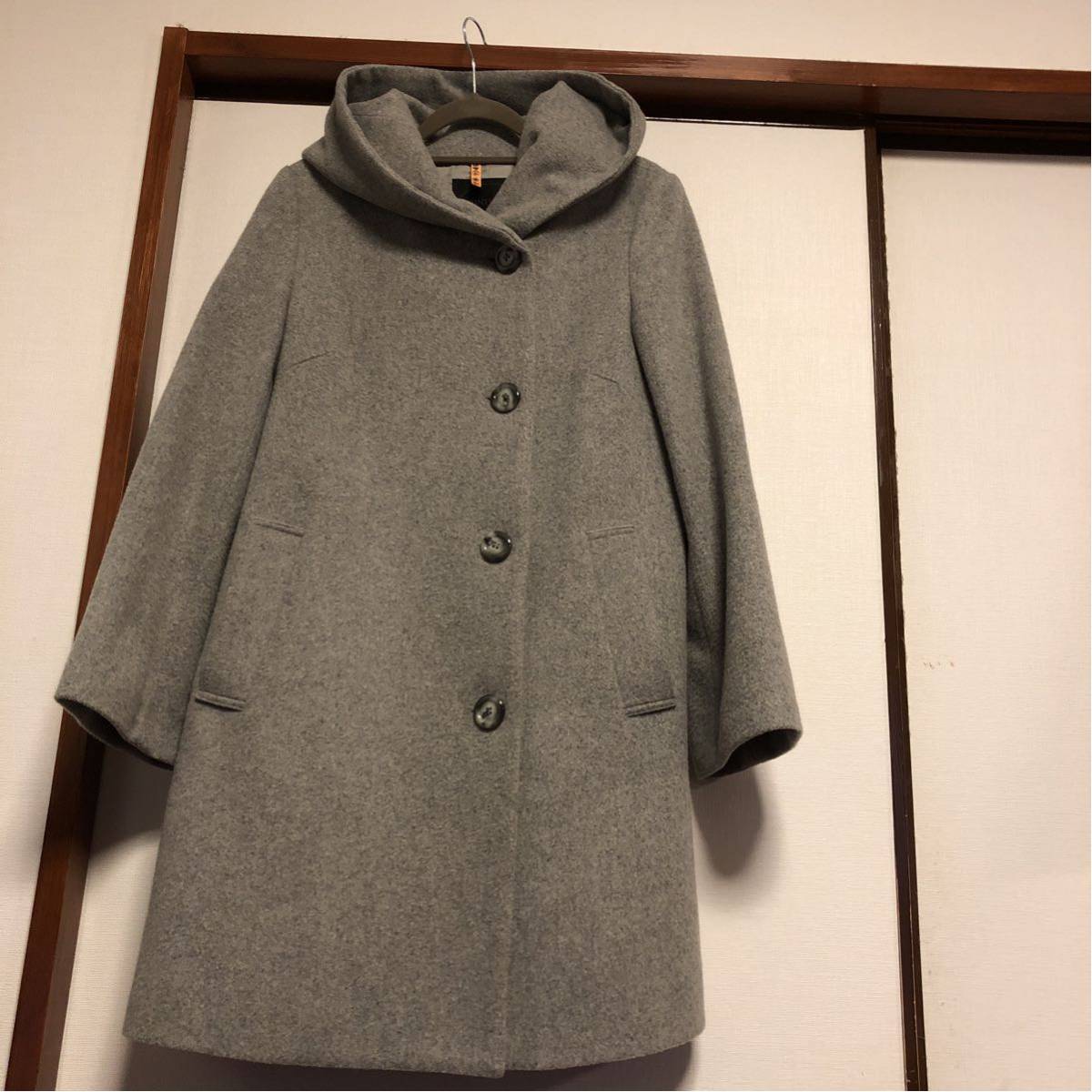 アンタイトル フーデットコート ロングコート ライトグレー 2 美品 