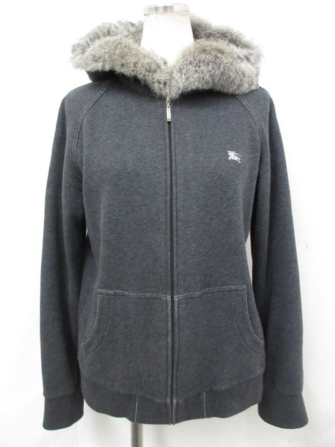 BURBERRY BLUE LABEL◇ファー付き/ジップパーカー/38/コットン/NVY