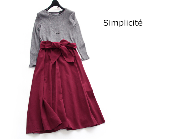  Simpliciteサンプリシテ リブニット&times;リボンスカート異素材切替えワンピースBO(Mサイズ)｜売買されたオークション情報、yahooの商品情報をアーカイブ公開 - オークファン Mサイズ