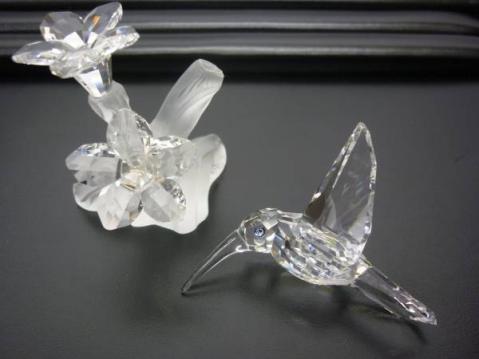 未使用 訳あり SWAROVSKI スワロフスキー 置物 鳥 きつつき？ 花 木