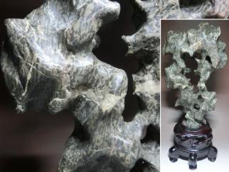 鑑賞石 太湖石 霊壁石 置物 唐木台付 天然石 R7487 V 中国 0