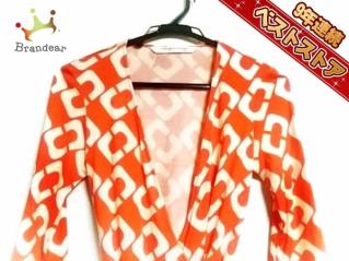 ダイアン・フォン・ファステンバーグ DIANE VON FURSTENBERG(DVF) ワンピース サイズ0 XS オレンジ×アイボリー レディース 美品