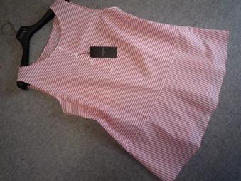 大きいサイズ　 マッキントッシュロンドン ウォッシャブル細ボーダーペプラムブラウス　27000円