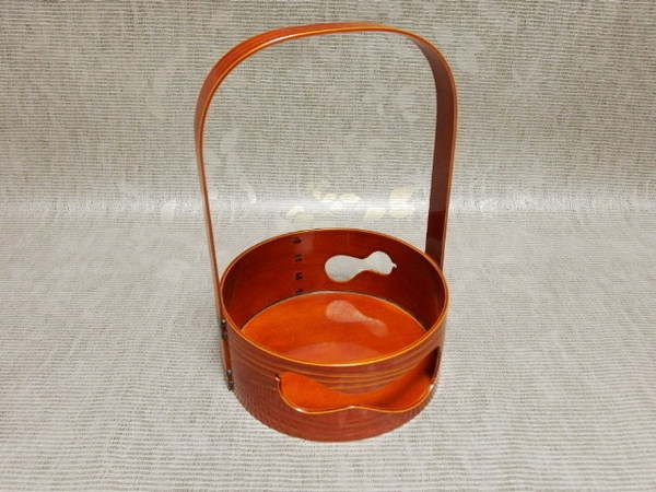 飛騨春慶塗 莨盆 瓢透し手付 春次 箱入 茶道具 漆器 茶道具 春