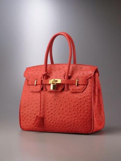 L9222【美品◎】オーストリッチ型押しレザー*レディース◇ゴールド金具 