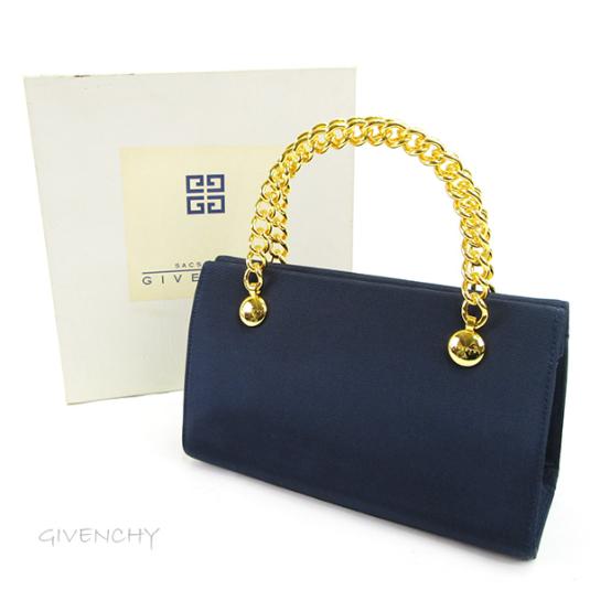 GIVENCHY ジバンシー ハンドバッグ ネイビー×金具ゴールドカラー 