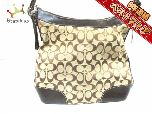 コーチ COACH バッグ ショルダーバッグ ジャガード×レザー カーキ×ダークブラウン 6346 シグネチャースリムダッフルショルダー
