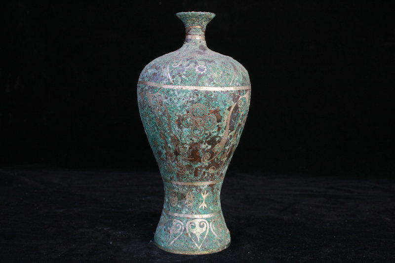 年代物 出土 靑銅製 神獣饕餮紋 花瓶 花器 希少唐物 貴重 館蔵品