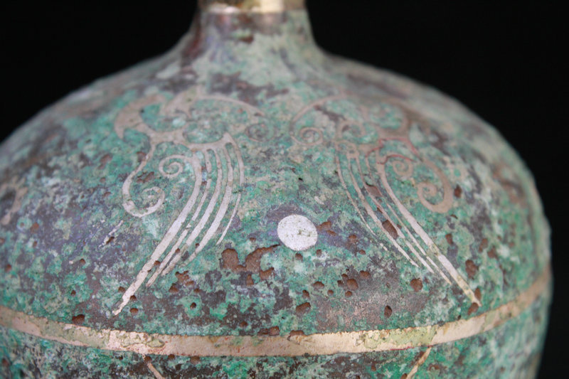 年代物 出土 靑銅製 神獣饕餮紋 花瓶 花器 希少唐物 貴重 館蔵品