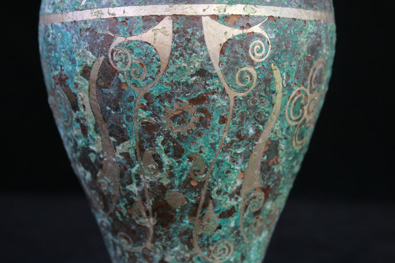 年代物 出土 靑銅製 神獣饕餮紋 花瓶 花器 希少唐物 貴重 館蔵品