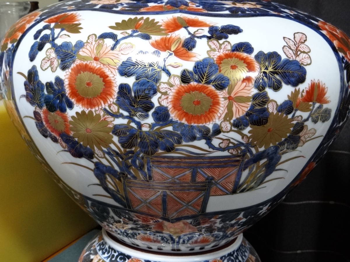 陶器 伊万里焼 大 壺 有田焼 伊万里焼 大花瓶 壺 金襴手 花鳥文 骨董