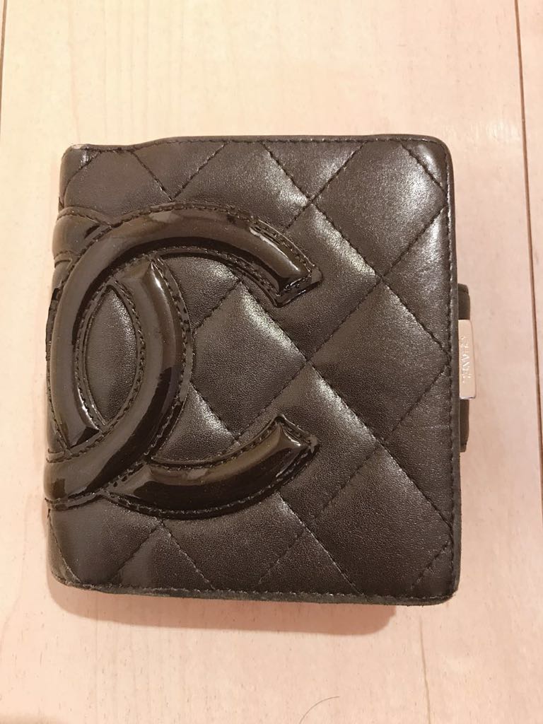 美品】シャネル 二つ折り財布 がま口 ブラック バイカラー