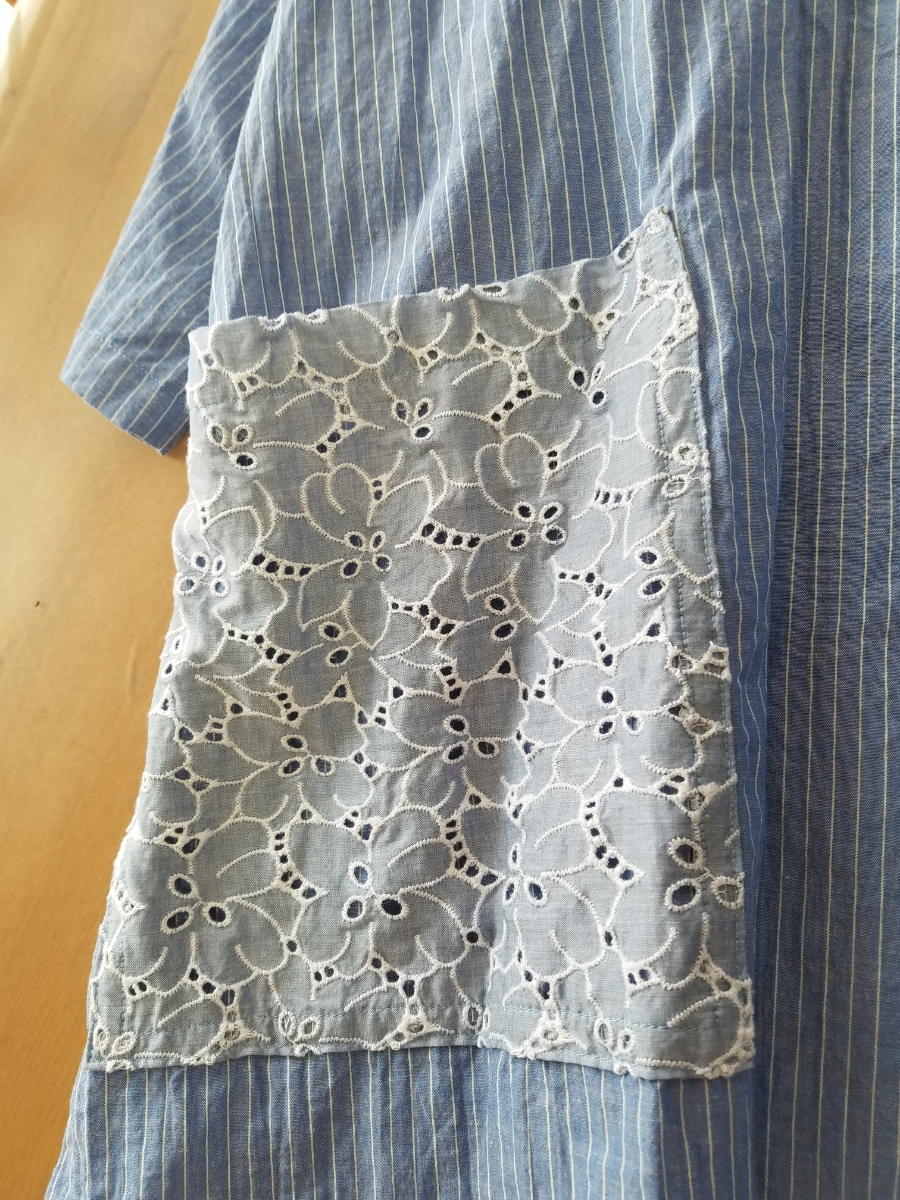 ハンドメイド::花刺繍×ストライプ*チュニック丈op イベントセール レディース 大人 ブラック リネン 綿