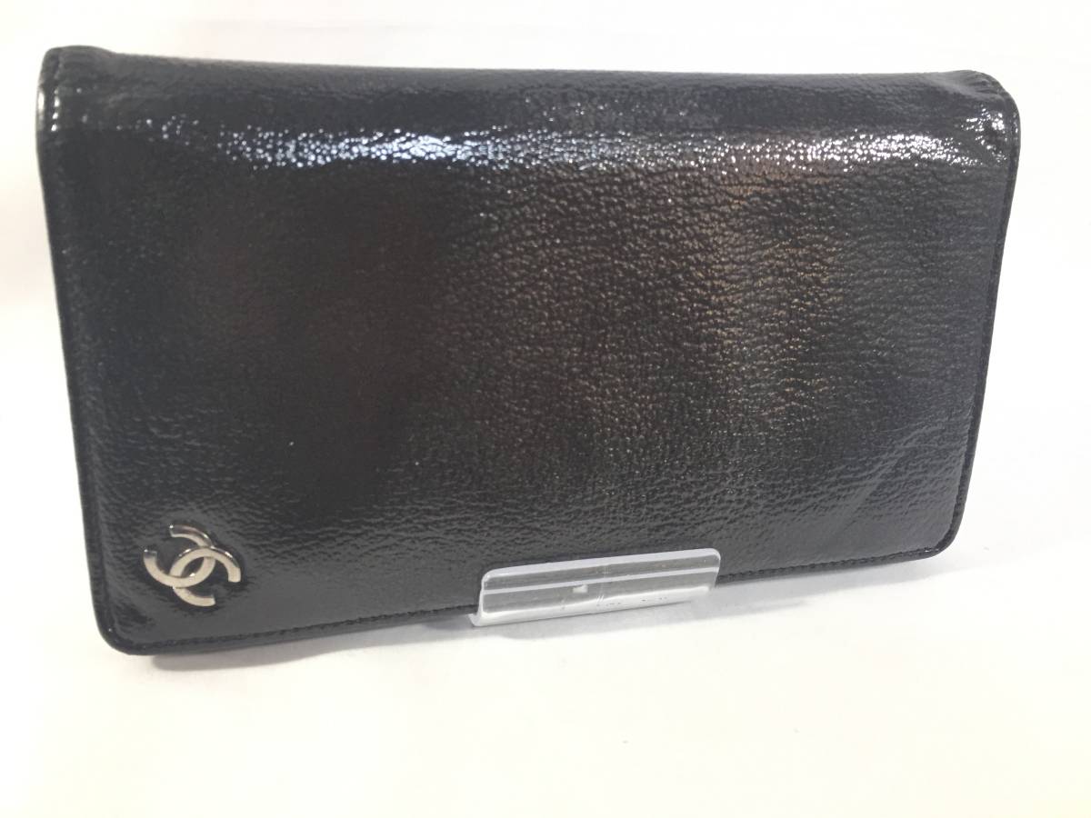 ☆美品☆シャネル/CHANEL/長財布/エナメル/光沢/サメ/ロゴ/ブラック/メンズ/レディース/ユニセックス
