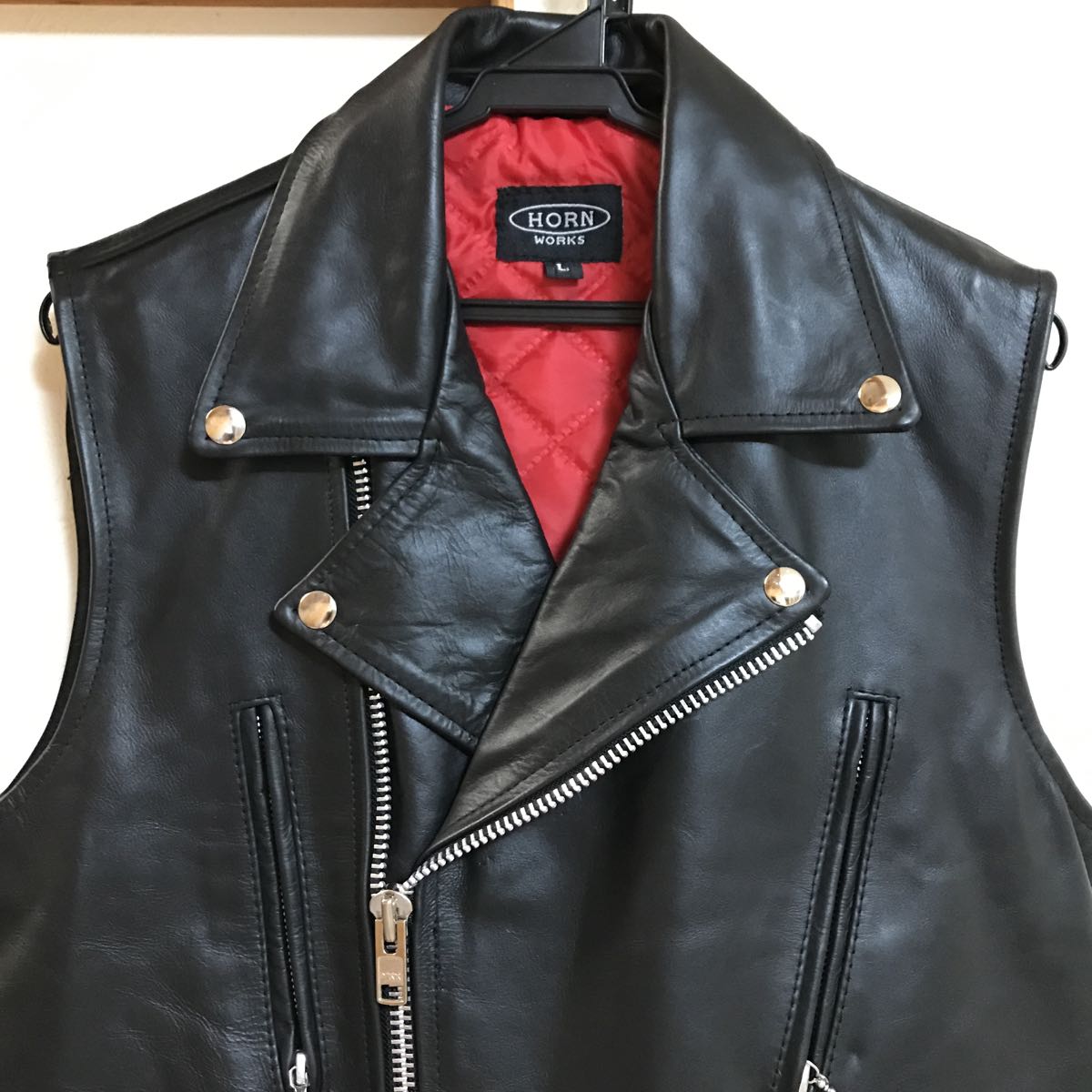 【美品】Horn Works/ホーンワークス ライダースベスト メンズ 本革 3975 レザーベスト 本革ベスト ライダースジャケット レザージャケット