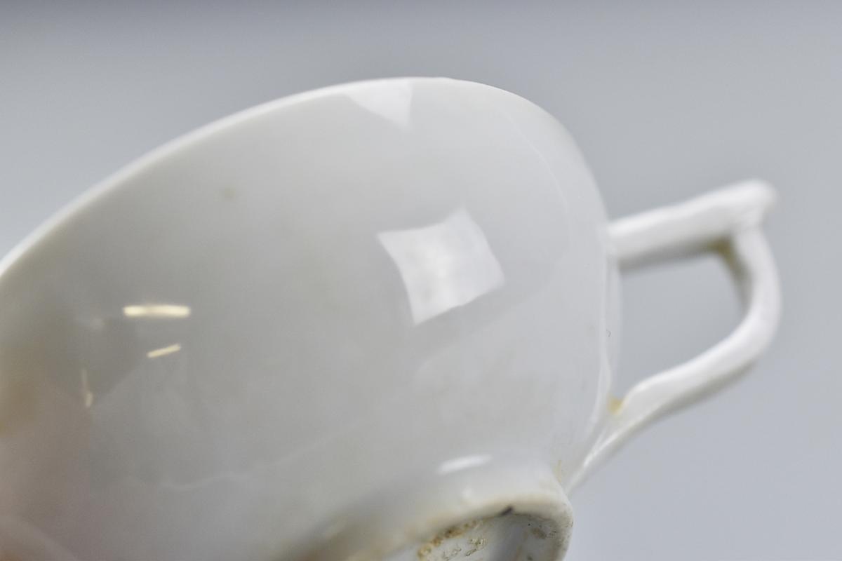 B】李朝白磁耳杯・桐箱付属 全長10.8cm 高3cm 【送料着払い】◇BE0029