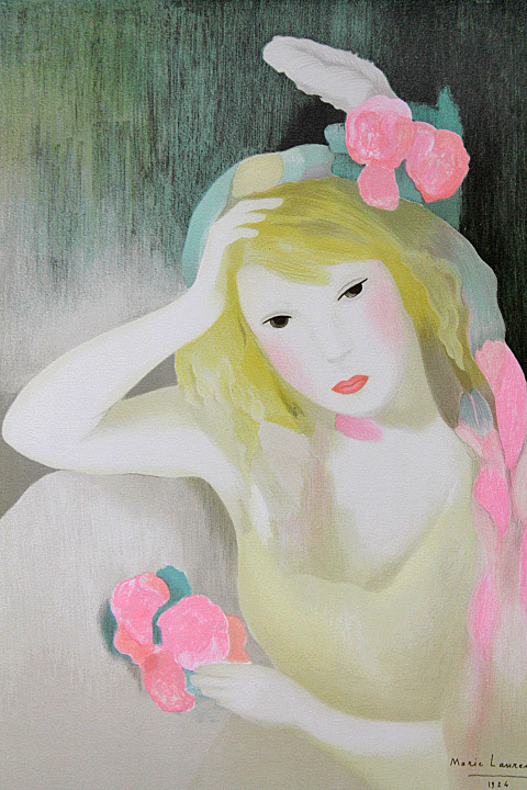 マリー•ローランサン　版画　大型額絵　作品名　少女　直筆サイン □ローランサン 【少女】 リトグラフ サイン有り エディション有り