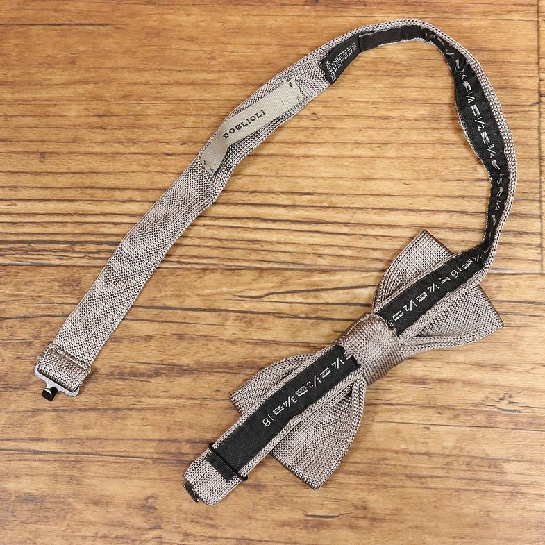 新品 BOGLIOLI【伊】メンズ 蝶ネクタイ イタリア製 シルク100％ 艶 グレー ソリッド 無地 ボウタイ ボリオリ a817*