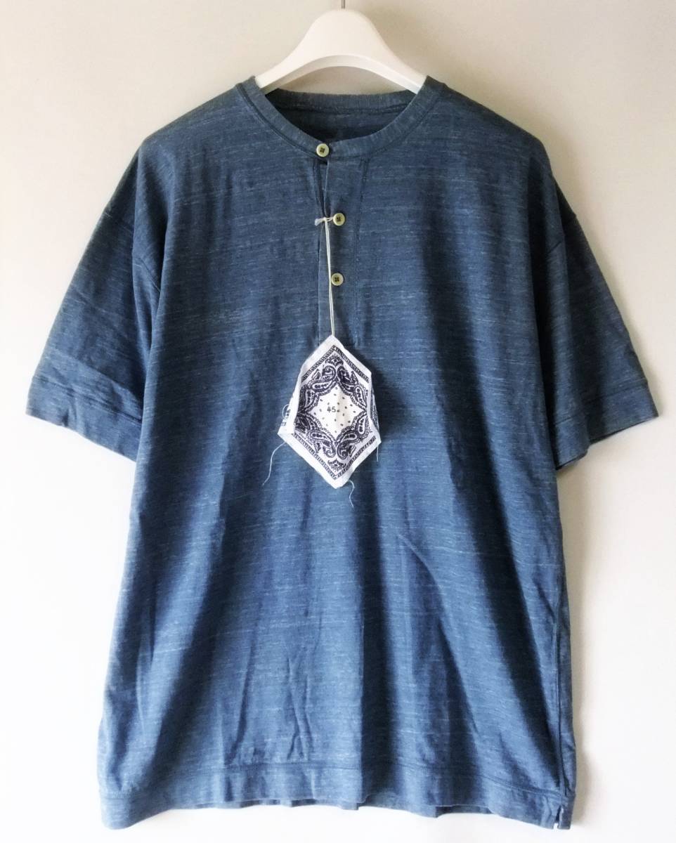 45R（45rpm）インディゴ染ヘンリーネックTシャツ2/サンプル品/藍染(T
