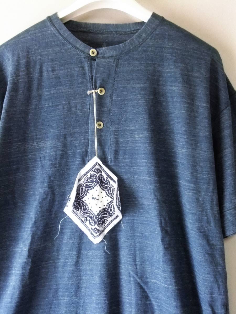 45R（45rpm）インディゴ染ヘンリーネックTシャツ2/サンプル品/藍染(T