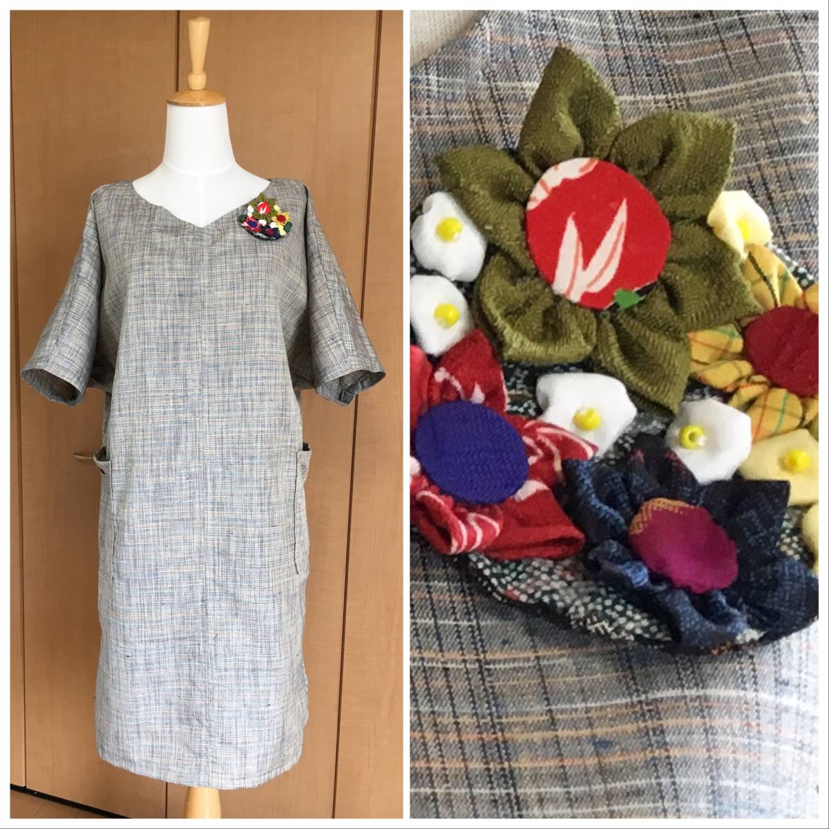 限定セール，正規品 爽やかカラー 紬のチュニック ハンドメイドブローチ付 着物リメイク(その他)｜売買されたオークション情報、yahooの商品情報をアーカイブ公開 - オークファン その他