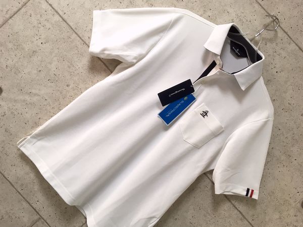 新品14040円★M★マンシング サンスクリーン/吸汗速乾 台衿付き 鹿の子 シャツ 白