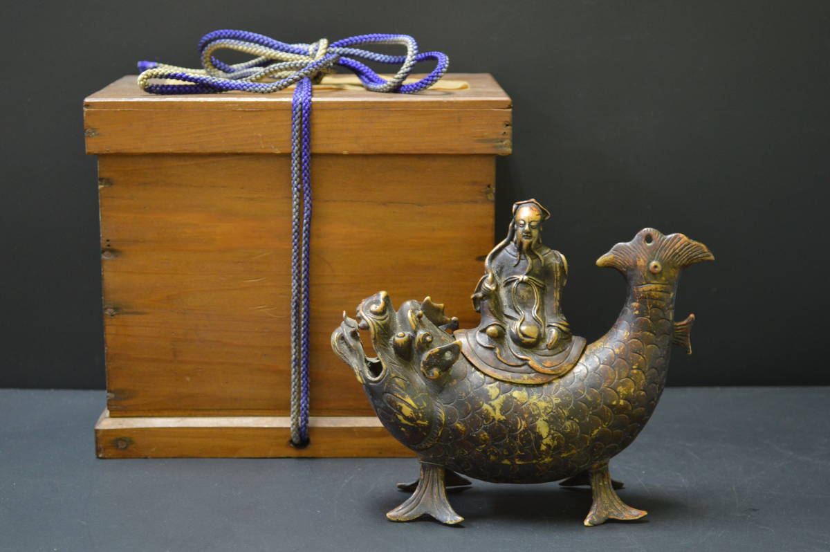 1624 中国美術 唐物 古玩 唐銅 瓢箪から駒図大矢立香炉 大明