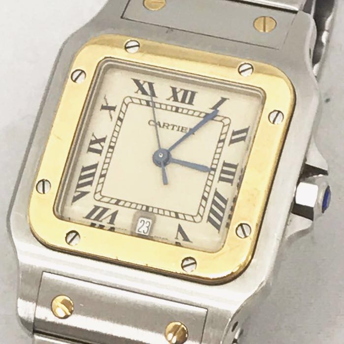 必見 ！ 中古品 現状渡し K18/SS Cartier カルティエ カルチェ サントス ガルベ LM コンビ クオーツ 腕時計 電池切れ ！