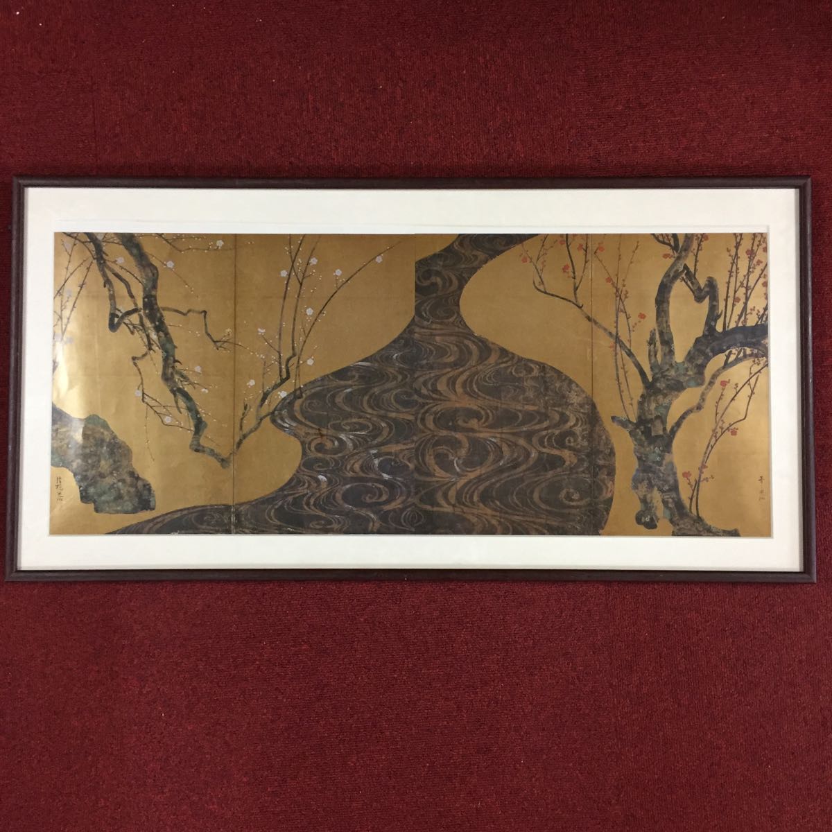 中古【同梱不可】B1443 絵画 紅白梅図 尾形光琳 大塚巧藝 欄間額 約82×41cm 和インテリア ポスター? 日本画 壁掛け 床飾り 茶道 長期保管_1