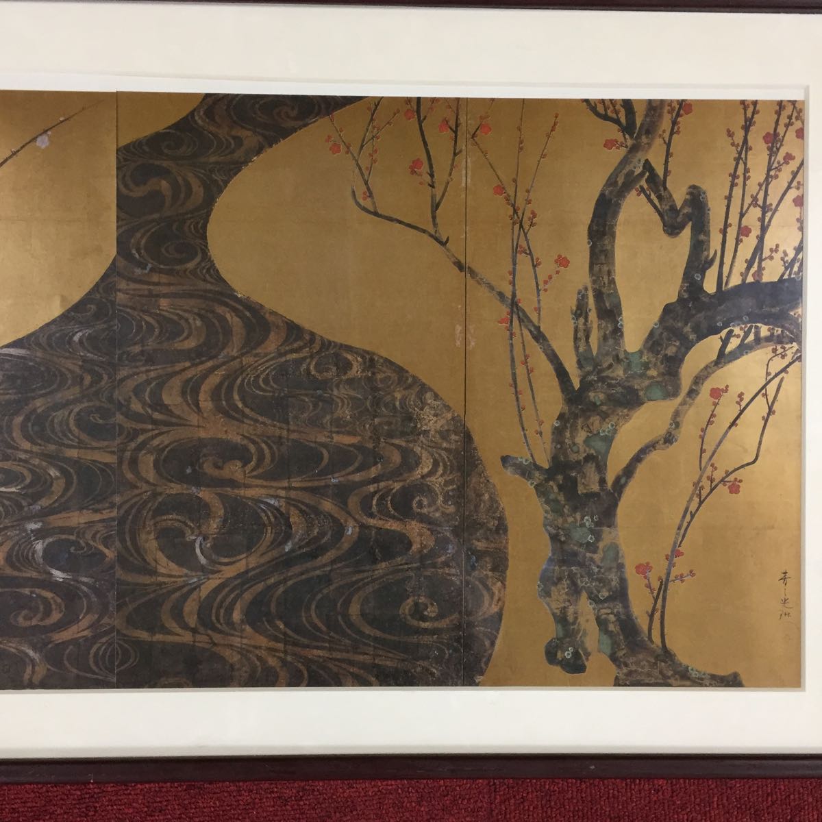 中古【同梱不可】B1443 絵画 紅白梅図 尾形光琳 大塚巧藝 欄間額 約82×41cm 和インテリア ポスター? 日本画 壁掛け 床飾り 茶道 長期保管_4