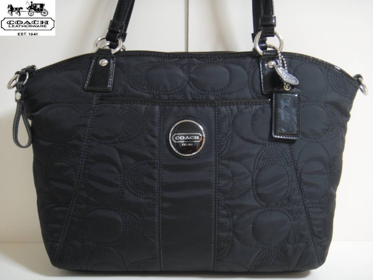 1円☆超美品☆COACHコーチシグネチャー2WAYトートバッグ☆ブラック 