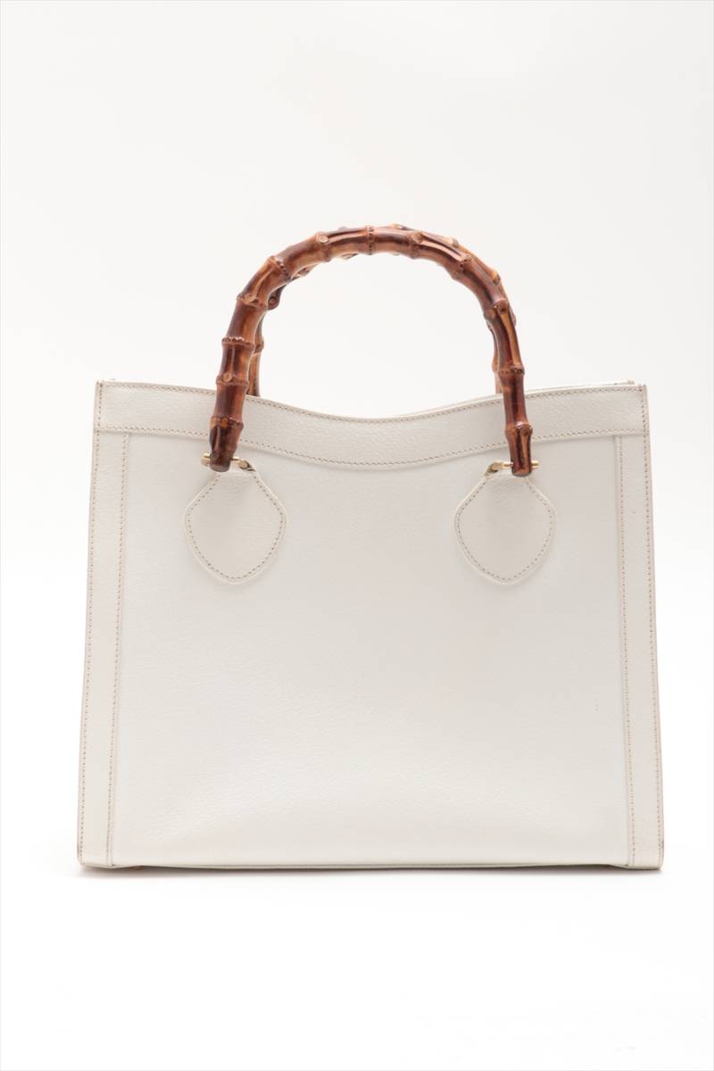 訳あり】 グッチ GUCCI バンブー×レザー トートバッグ 白
