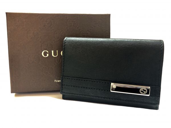 ∇未使用 GUCCI グッチ 251727 メタルバー インターロッキングG カードケース ブラック レザー BS-190
