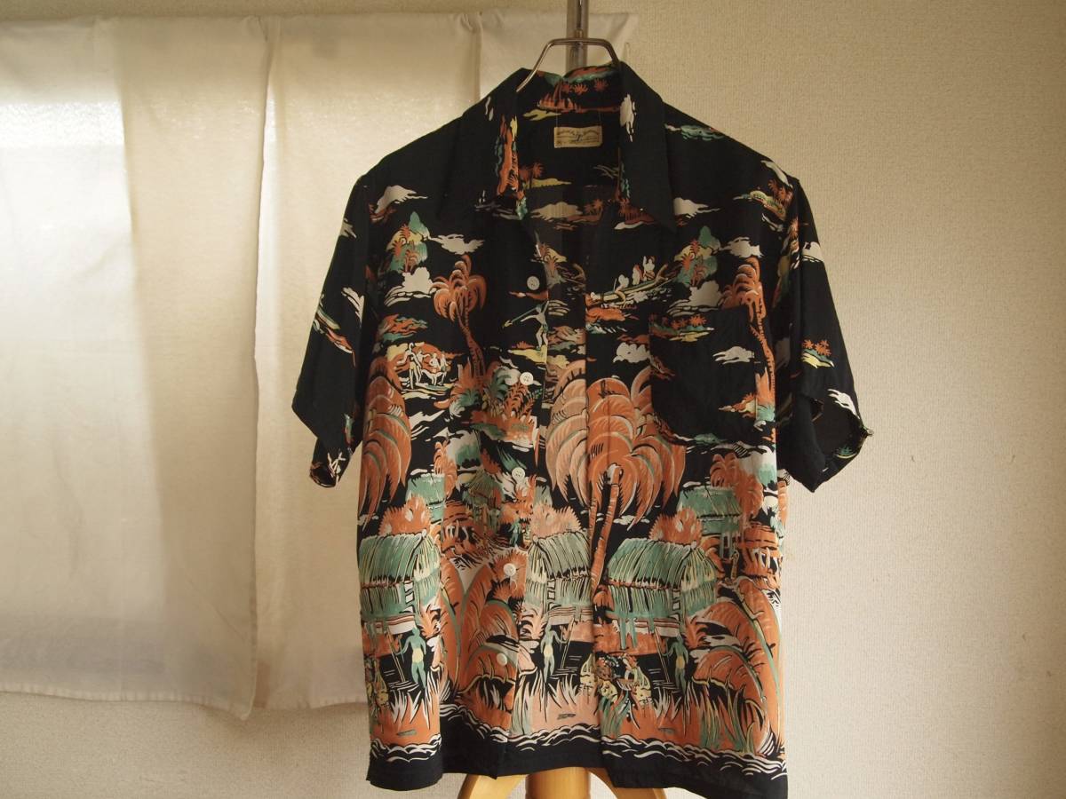 Wind and Sea Sportswear SUN-SURFサンサーフ 黒ベースレーヨンアロハシャツ M 東洋エンタープライズ M品番 ホリゾンタル