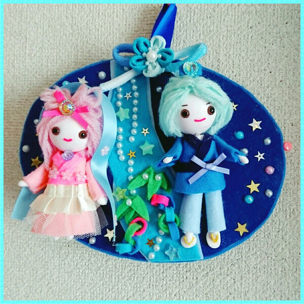 ハンドメイド 彦星と織姫の可愛い七夕リース_1