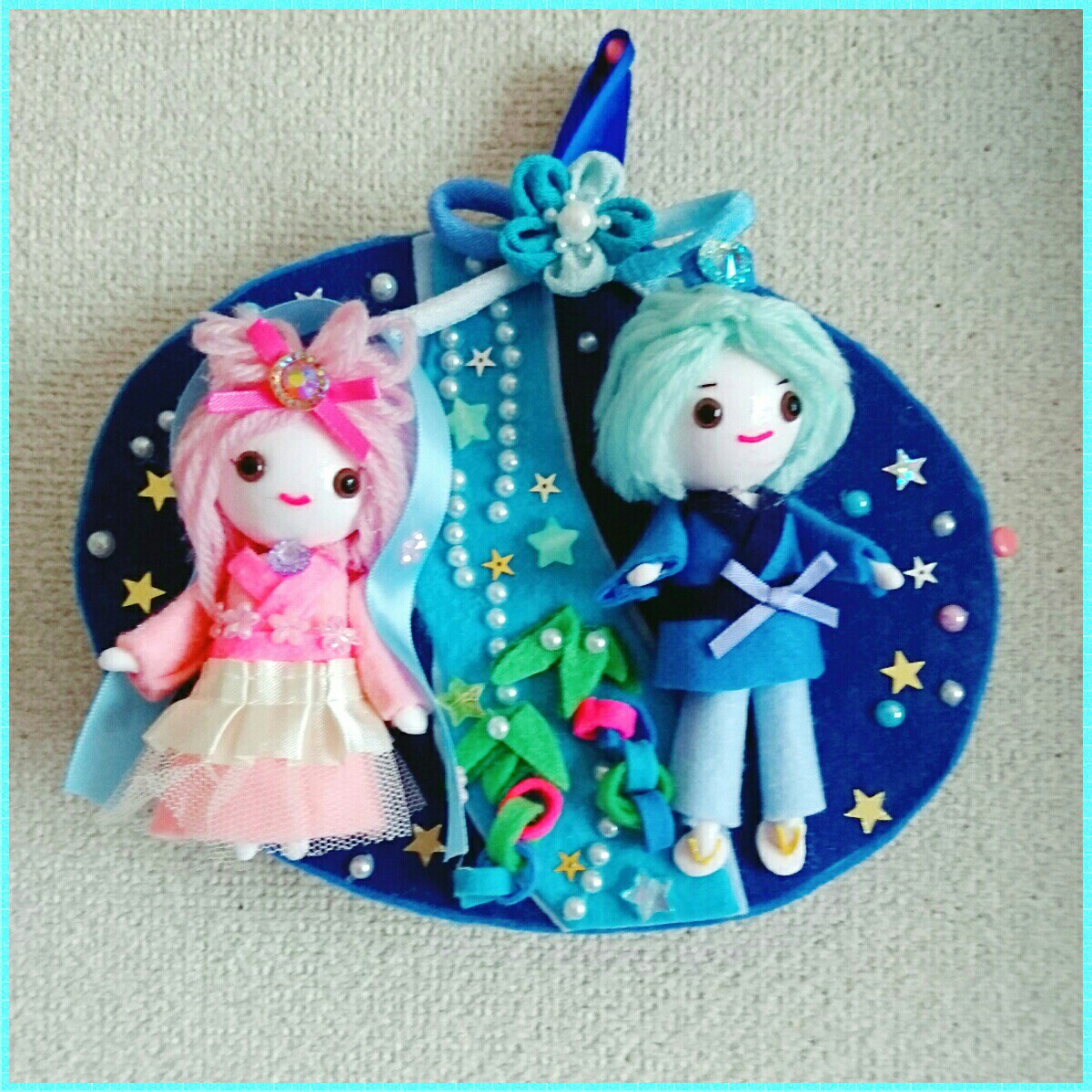 ハンドメイド 彦星と織姫の可愛い七夕リース_2