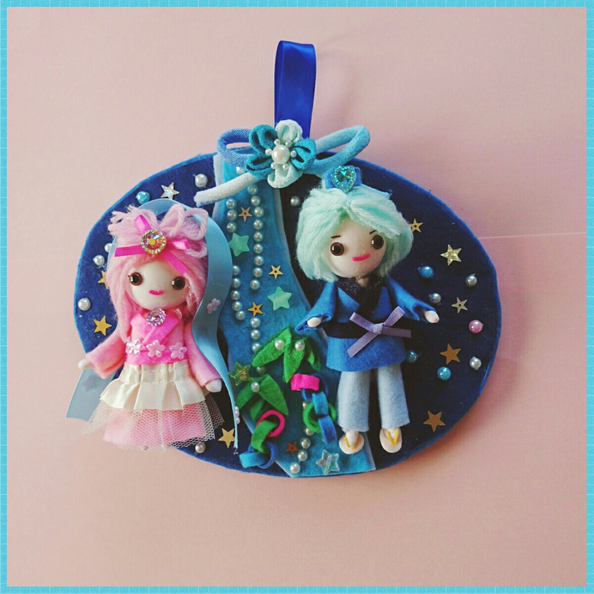 ハンドメイド 彦星と織姫の可愛い七夕リース_4