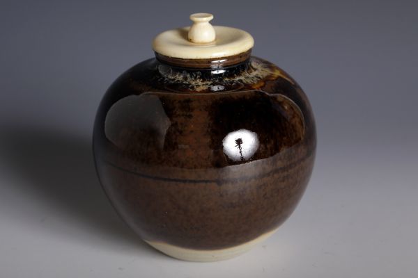 5549 桶谷定一 文琳茶入(共箱) 仕覆 茶入 茶道具 京焼 茶道具 茶入