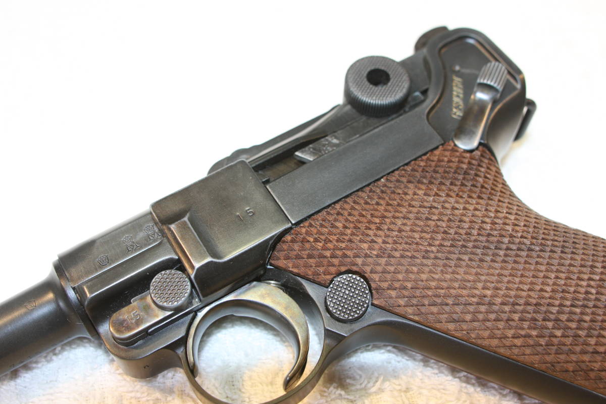 タナカ　ルガーP08　６インチHW　ネービーモデル　個人ビンテージフィニッシュカスタム　木製グリップ付き 6インチ フルチェッカー P08 6inch Luger レビュー
