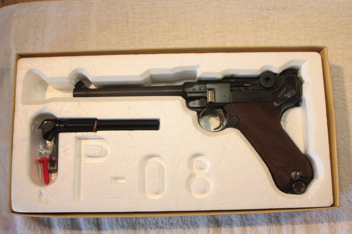 タナカ　ルガーP08　６インチHW　ネービーモデル　個人ビンテージフィニッシュカスタム　木製グリップ付き 6インチ フルチェッカー P08 6inch Luger レビュー