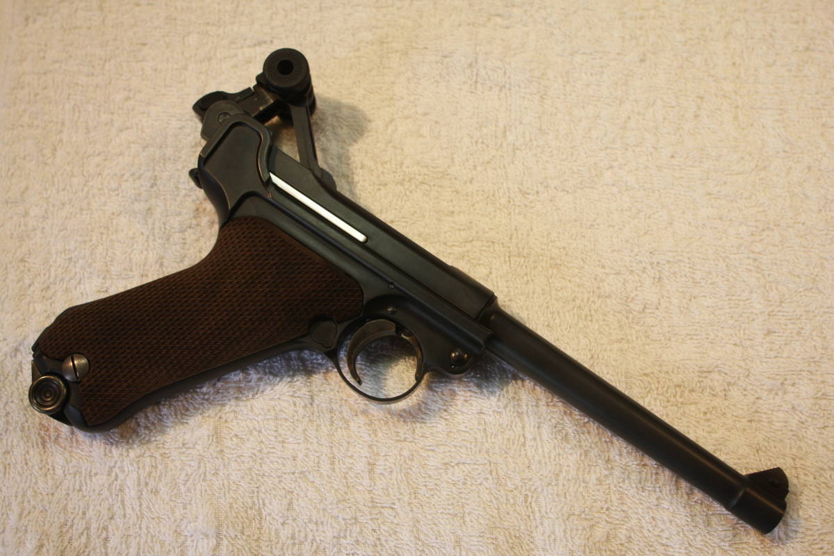 タナカ　ルガーP08　６インチHW　ネービーモデル　個人ビンテージフィニッシュカスタム　木製グリップ付き 6インチ フルチェッカー P08 6inch Luger レビュー