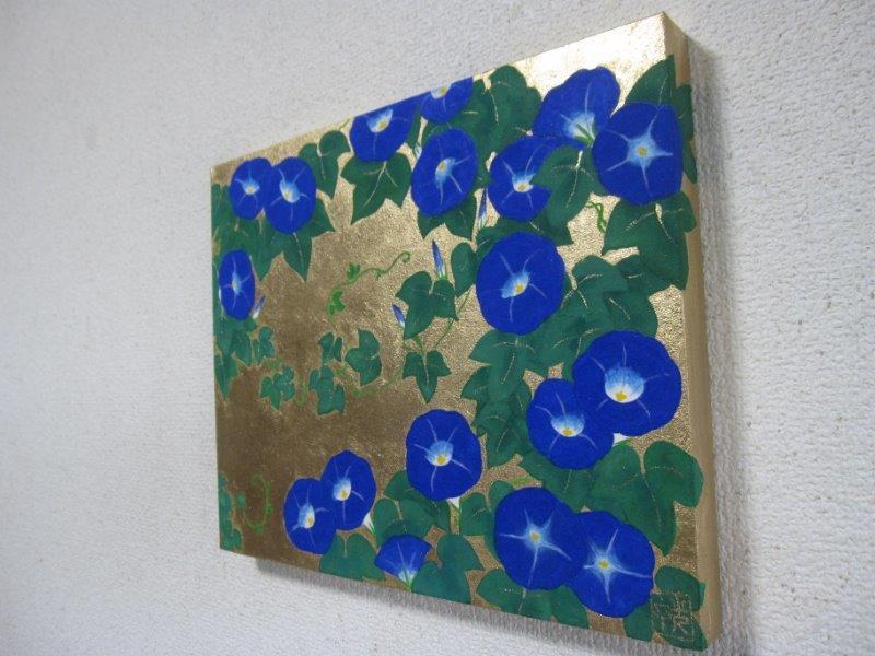 朝顔 花 日本画 花絵画 金箔絵画 池田彰彦 朝顔 花 日本画 花絵画 金箔