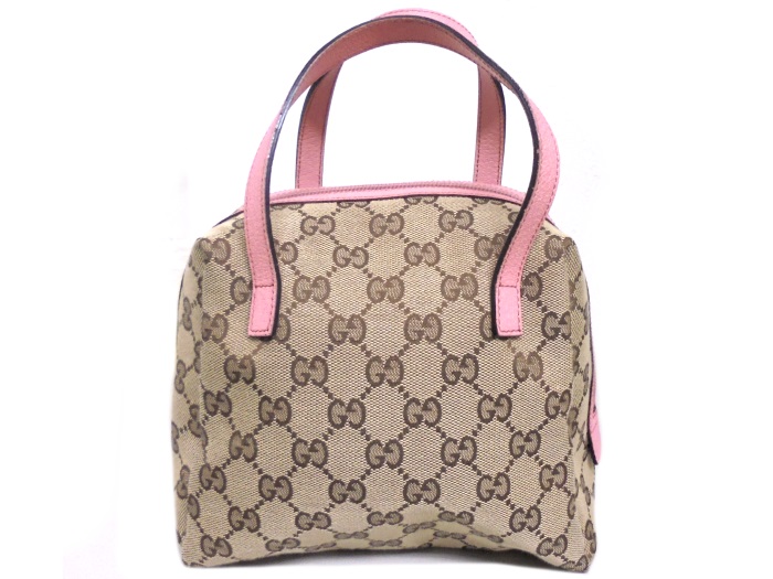 GUCCI グッチ ハンドバッグ GGキャンバス×レザー ベージュ×ピンク 124542【中古】[fr]