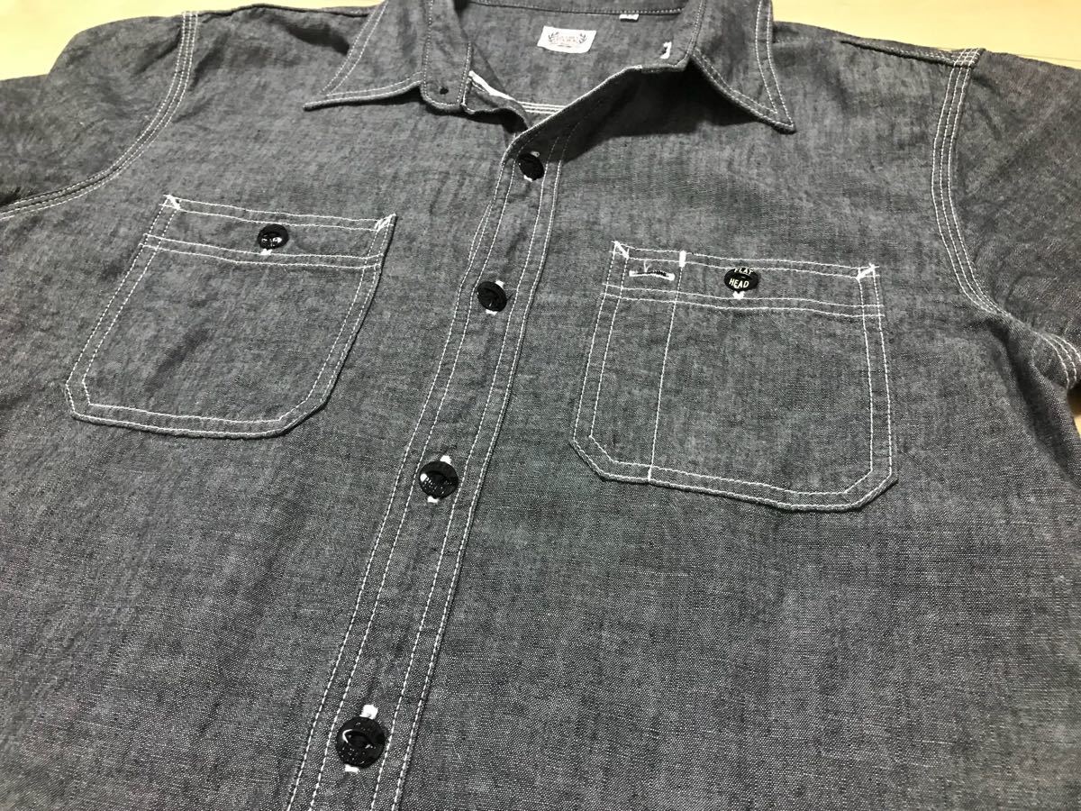 ワンウォッシュ 新品 未使用品 フラットヘッド 黒シャンブレー 半袖シャツ Tシャツ サイズ40 ブラック 絶版品 最高級 シャツ