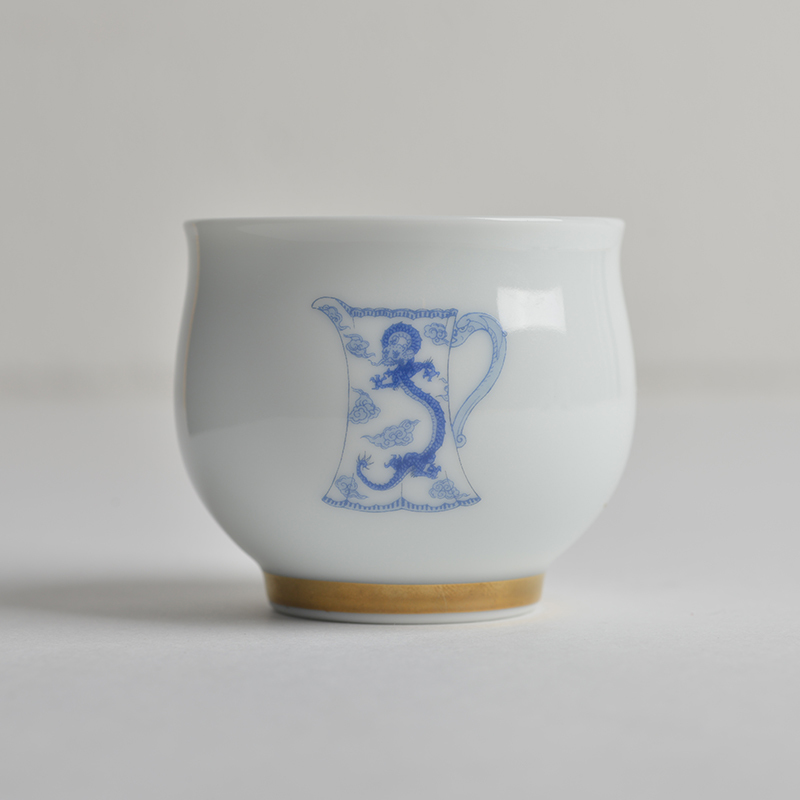 深川製磁 宮内庁御用達 1900年巴里万国博覧会意匠 煎茶碗 5客揃 ブルー  