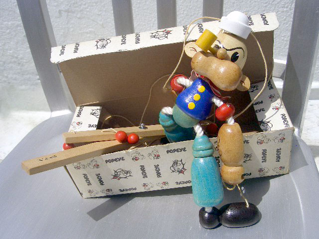 激レア！ビンテージ ポパイ 操り人形 箱付き アンティーク 70S Vintage POPEYE Marionnette .USA ビンテージ ポパイ 美しき木彫り