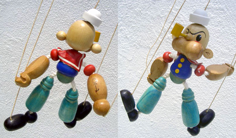 激レア！ビンテージ ポパイ 操り人形 箱付き アンティーク 70S Vintage POPEYE Marionnette .USA ビンテージ ポパイ 美しき木彫り
