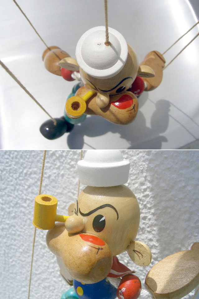 70S Vintage POPEYE Marionnette .USA ビンテージ ポパイ 美しき木彫り
