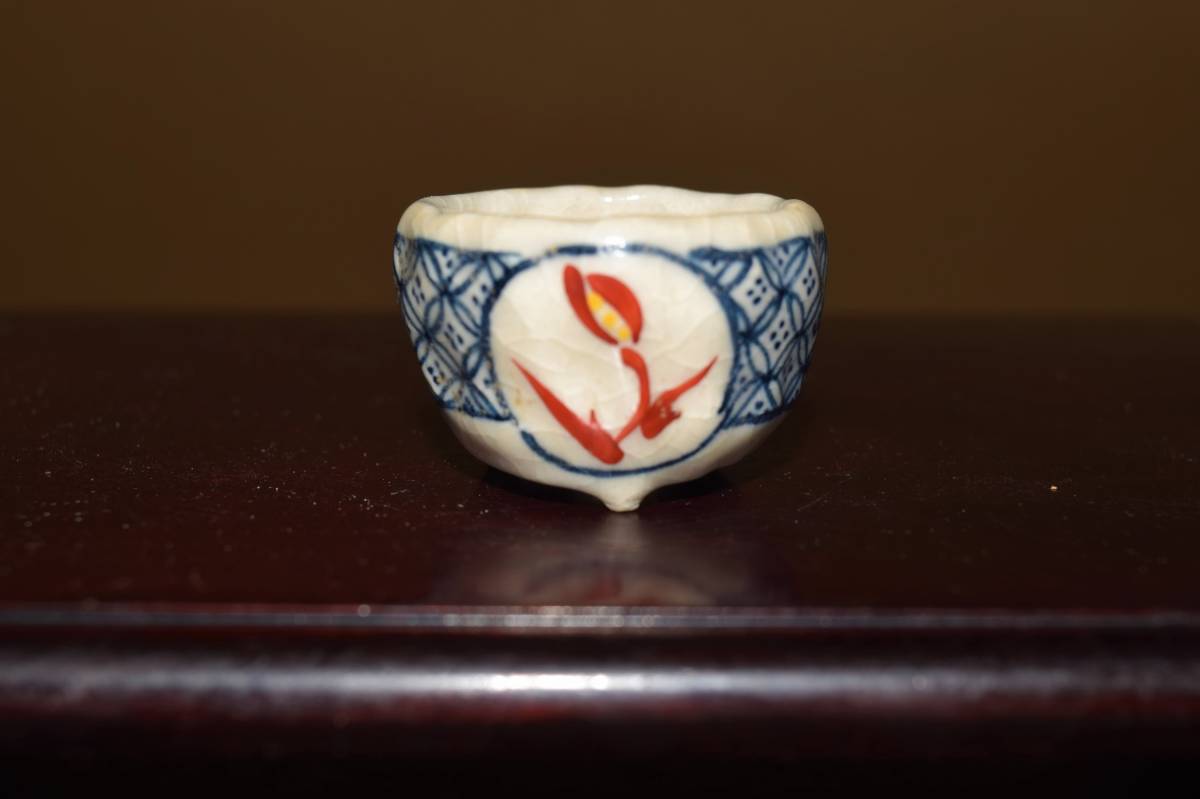 春嘉 盆栽鉢 小鉢 染付 赤絵 陶器 人気小鉢作家＜春嘉・染付・赤絵花図・初期作＞袋式丸鉢・間口3